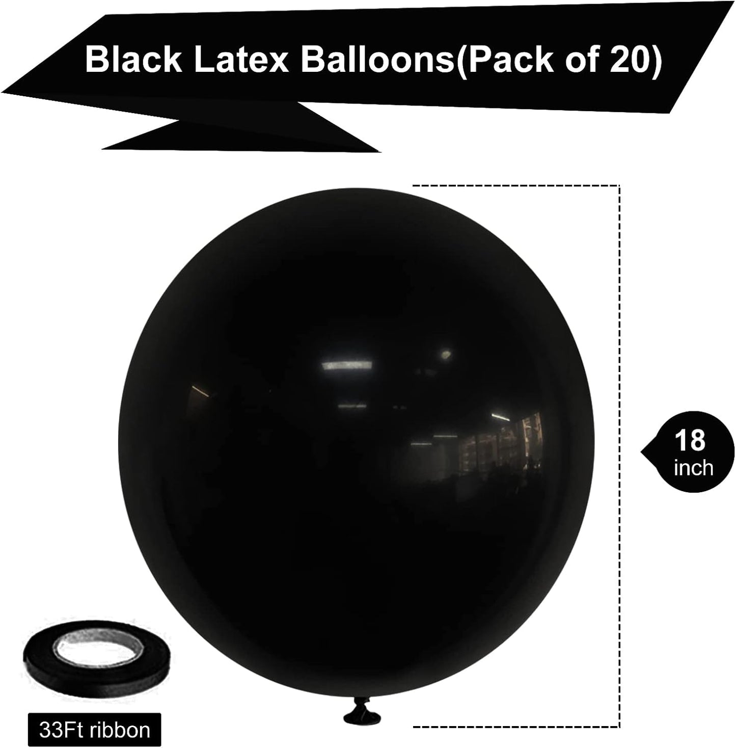 18 Inch Black Balloons Latex Party Balloons 20 Pack Big Black Thicker Balloons Large Round Helium Balloon for Christmas Thanksgiving Baby Shower Wedding Birthday Father's Day Party Decorations