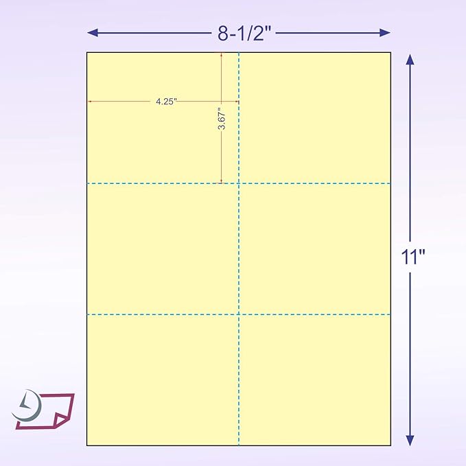 Laser Printer Blank Perforated Cards 6 up per Page (Canary, 6000 Cards)
