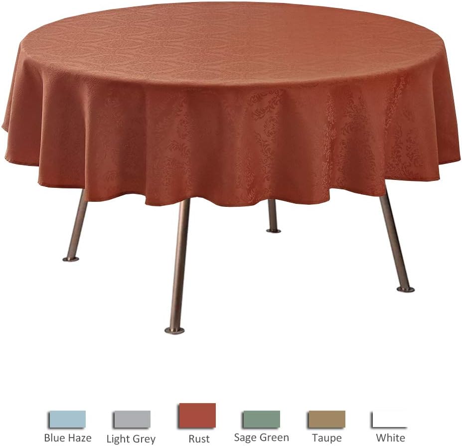 maxmill Round Jacquard Tablecloths Damask Design Spillproof Wrinkle Free Heavy Weight Soft Table Cloth for Circular Table Cover of Buffet Banquet Parties Holiday Dinner Round 90 Inch Rust