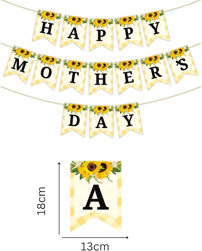 Happy Mother's Day Banner Set Decoration for Mother's Day Party Decorations Backdrop Garland for Mom Glitter Garland Photo Props (Yellow Sunflower)