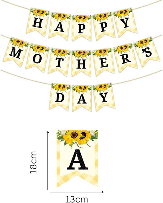 Happy Mother's Day Banner Set Decoration for Mother's Day Party Decorations Backdrop Garland for Mom Glitter Garland Photo Props (Yellow Sunflower)
