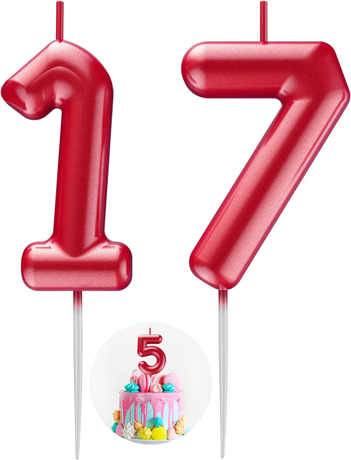 Red Number 17 Candle Happy Birthday 3D Number Candles for Birthday Cake Party Decoration Wedding Anniversary Celebration Supplies