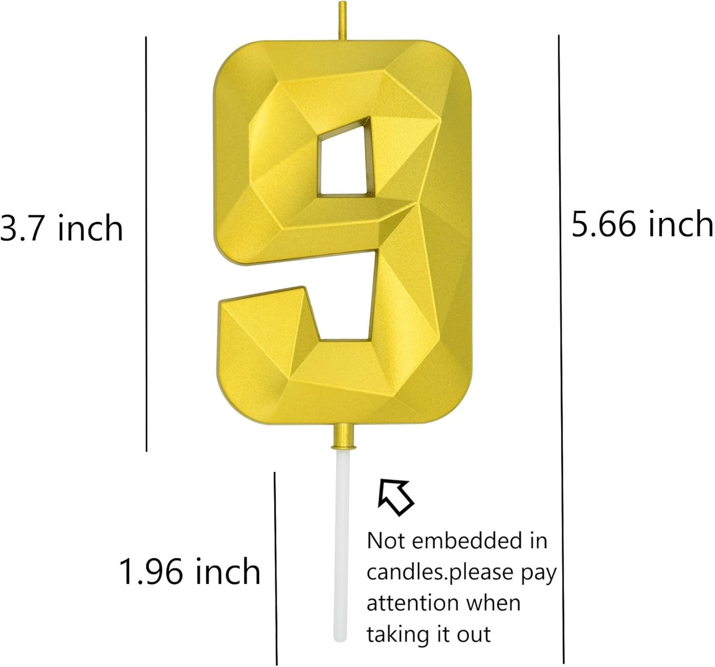 DERVENTA Large Birthday Candle Number 3D Gold 3.7 inch Party Celebration Anniversary Decoration Cake Topper 1 Piece (Number 9 Gold)