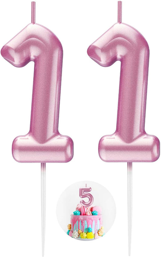 Pink Number 11 Candle Happy Birthday 3D Number Candles for Birthday Cake Party Decoration Wedding Anniversary Celebration Supplies