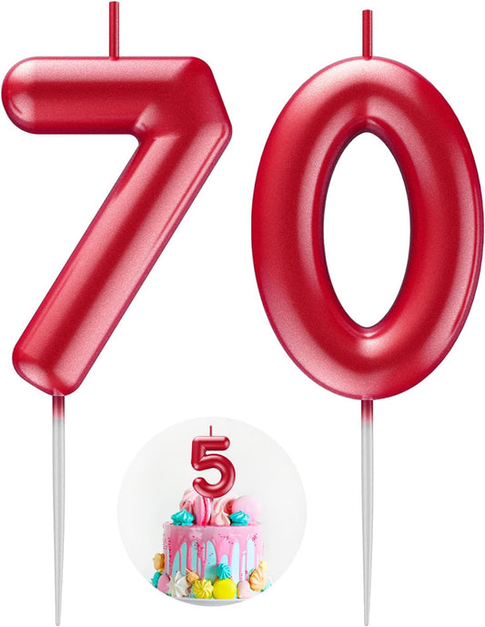 Red Number 70 Candle Happy Birthday 3D Number Candles for Birthday Cake Party Decoration Wedding Anniversary Celebration Supplies