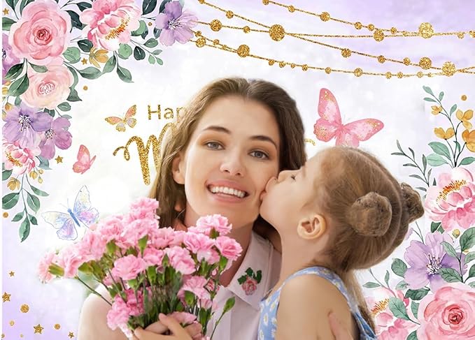 CYLYH 8x6ft Happy Mother's Day Backdrops Pink Carnation Background Mother's Day Party Decorations Banner Photo Studio Props D893