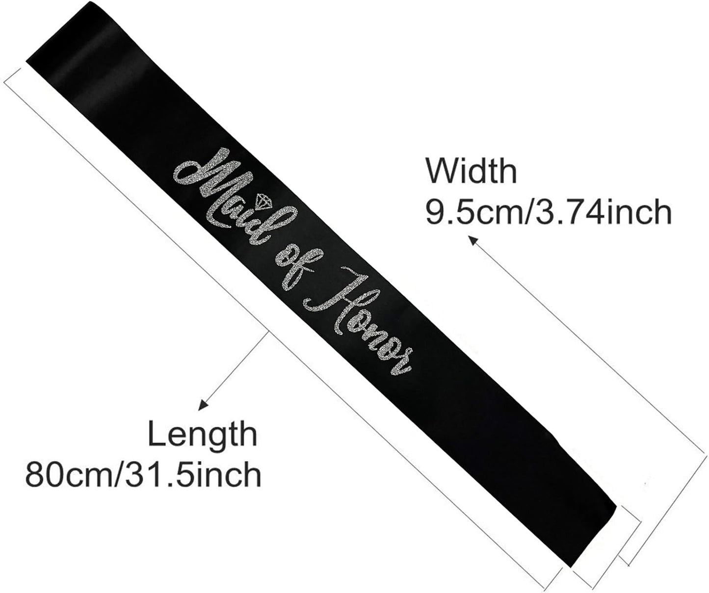 Maid of Honor Sash, Black Sash with Silver Glitter Letter Bachelorette Party Sash for Bridal Shower Wedding Party Accessories Supplies Engagement Gifts