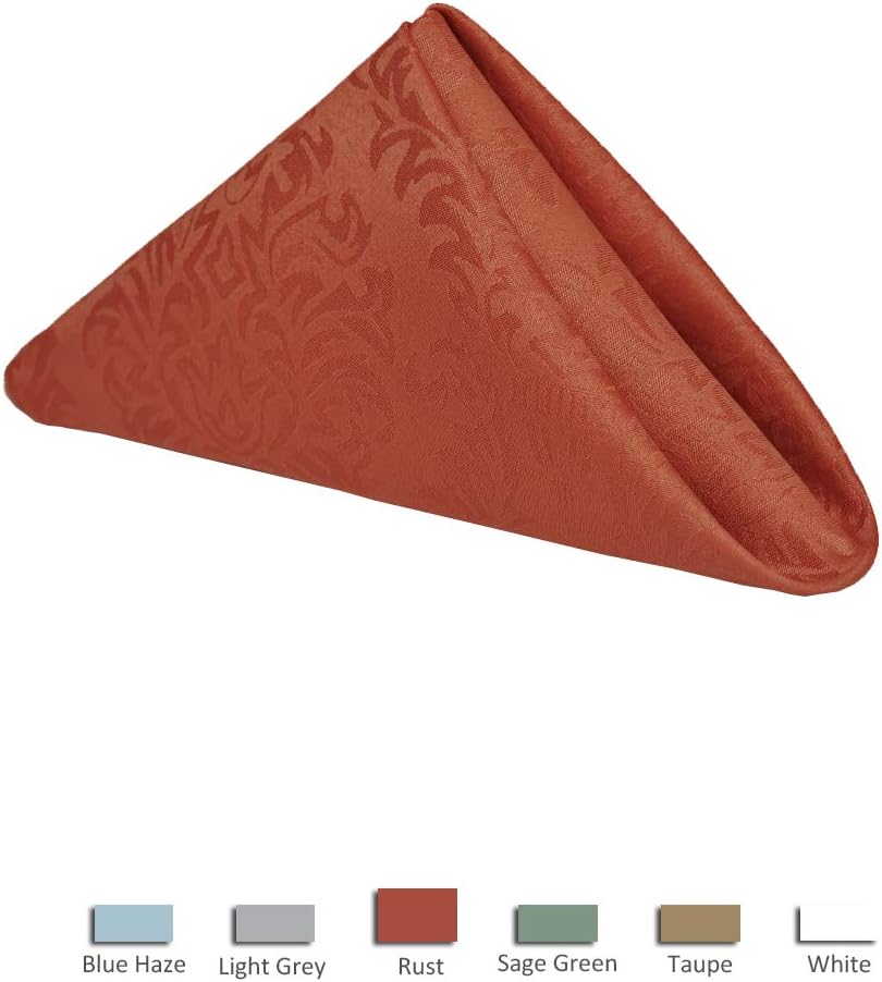 maxmill Jacquard Cloth Napkin 20 x 20 Inch Damask Pattern Solid Washable Polyester Dinner Napkins Set of 4 Pieces with Hemmed Edges for Holiday Dinners Weddings Parties and Banquets Rust