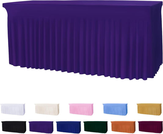 Table Skirts for 6ft Rectangle Tables - 1PCS Purple Table Covers for 6 Foot Tables, Wrinkle Resistant Ruffles Elastic Table Cloths and Table Skirt for Banquets/Weddings/Parties/Birthday