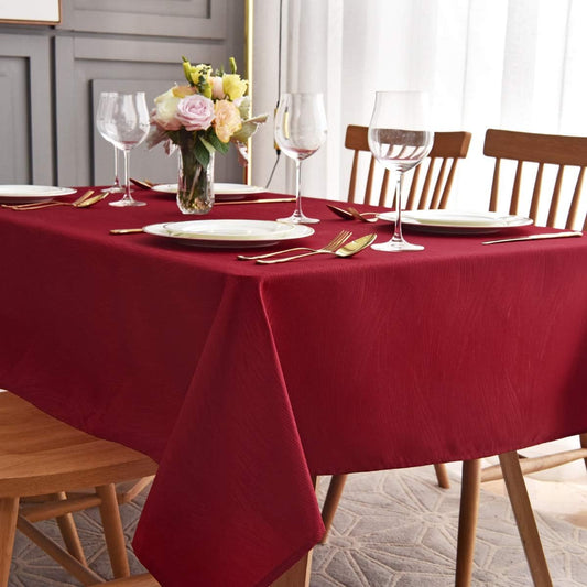 maxmill Jacquard Table Cloth Waving Pattern Water Resistant Wrinkle Resistance Heavy Weight Soft Tablecloth for Kitchen Dinning Tabletop Decoration Oblong 60 x 140 Inch Red