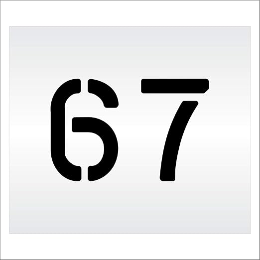 Pavement, Curb, and WheelStop Stencils - 6 inch Double Number Stencil - (67) - 6" x 9" x 1/8" (128 mil) - Pro-Grade