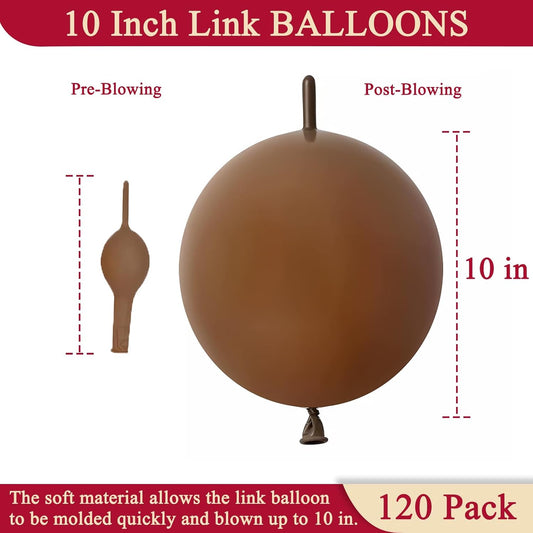 Brown Link Balloons 10 Inch 120 Pcs Latex Linking Balloons for Birthday Wedding Party Festival Decorations