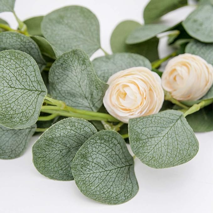 DearHouse 2pc Artificial Eucalyptus Garland Faux Silk Eucalyptus Leaves Vines Handmade Garland Greenery Wedding Backdrop Arch Table Decor, 6.1ft/pc