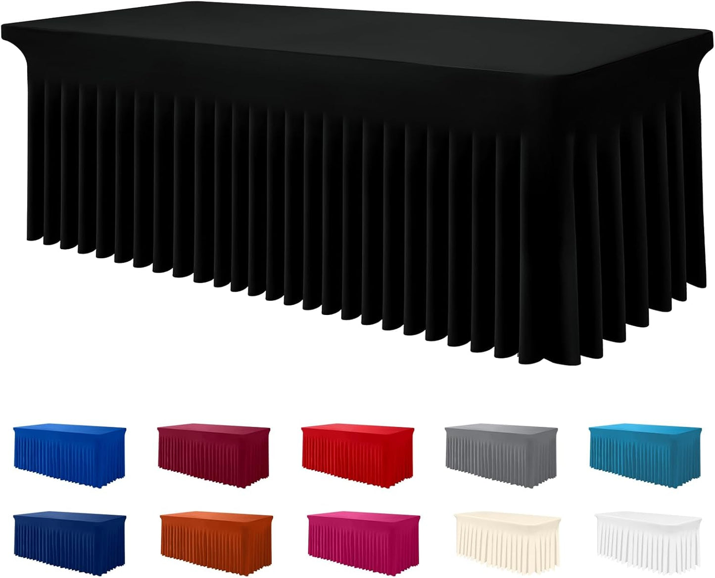 Smiry Spandex Tablecloth, Elastic Fitted Stretch Tablecloth for 4FT Rectangle Tables, Waterproof Washable Table Cover Skirt for Outdoor, Wedding, Banquet & Parties (Black, 48Lx30Wx30H Inch)