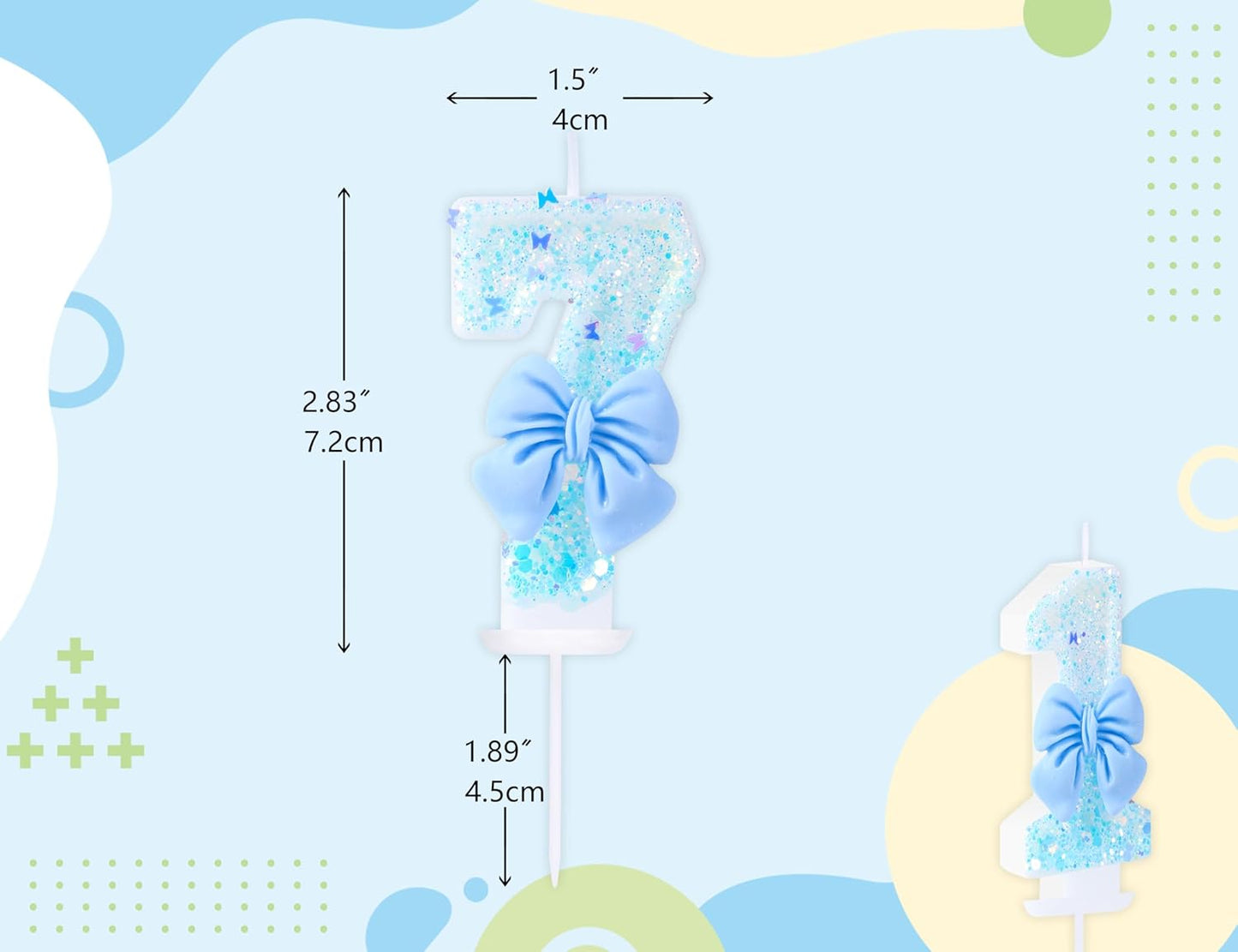 7 Birthday Candles Blue Bow Number 7 Cake Candles, 7th Cake Topper Decorations for Kids Pets Pastel Birthday Party Supplies (Number 7)