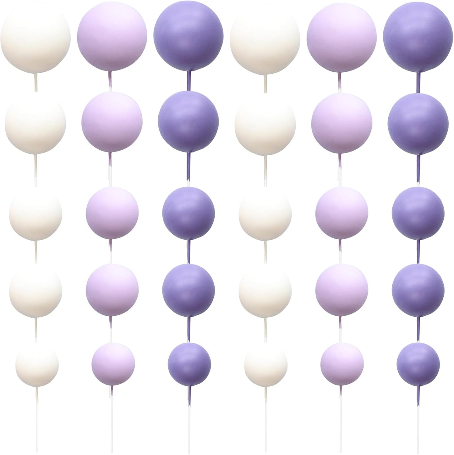 Ephlyn 30Pcs Ball Cake Picks Colorful Ball Shaped Cake Topper Pearl Balls Cupcake Cake Insert Topper for Birthday Party Decoration Supplies White Dark Light Purple