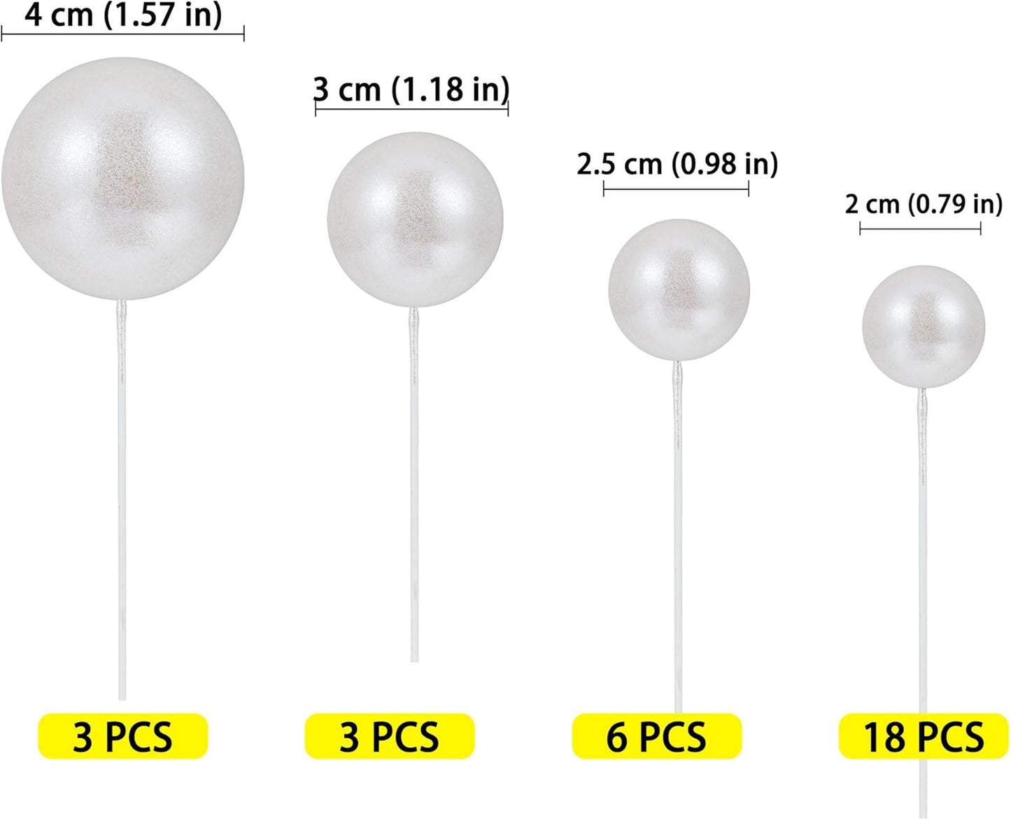 30Pcs Glitter Balls Cake Topper Foam Ball Cake Picks Mini Balloon DIY Cake Insert Topper Decoration for Baby Shower Wedding Anniversary Kids Birthday Graduation Party Cake Decorations Light White