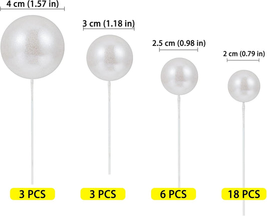 30Pcs Glitter Balls Cake Topper Foam Ball Cake Picks Mini Balloon DIY Cake Insert Topper Decoration for Baby Shower Wedding Anniversary Kids Birthday Graduation Party Cake Decorations Light White