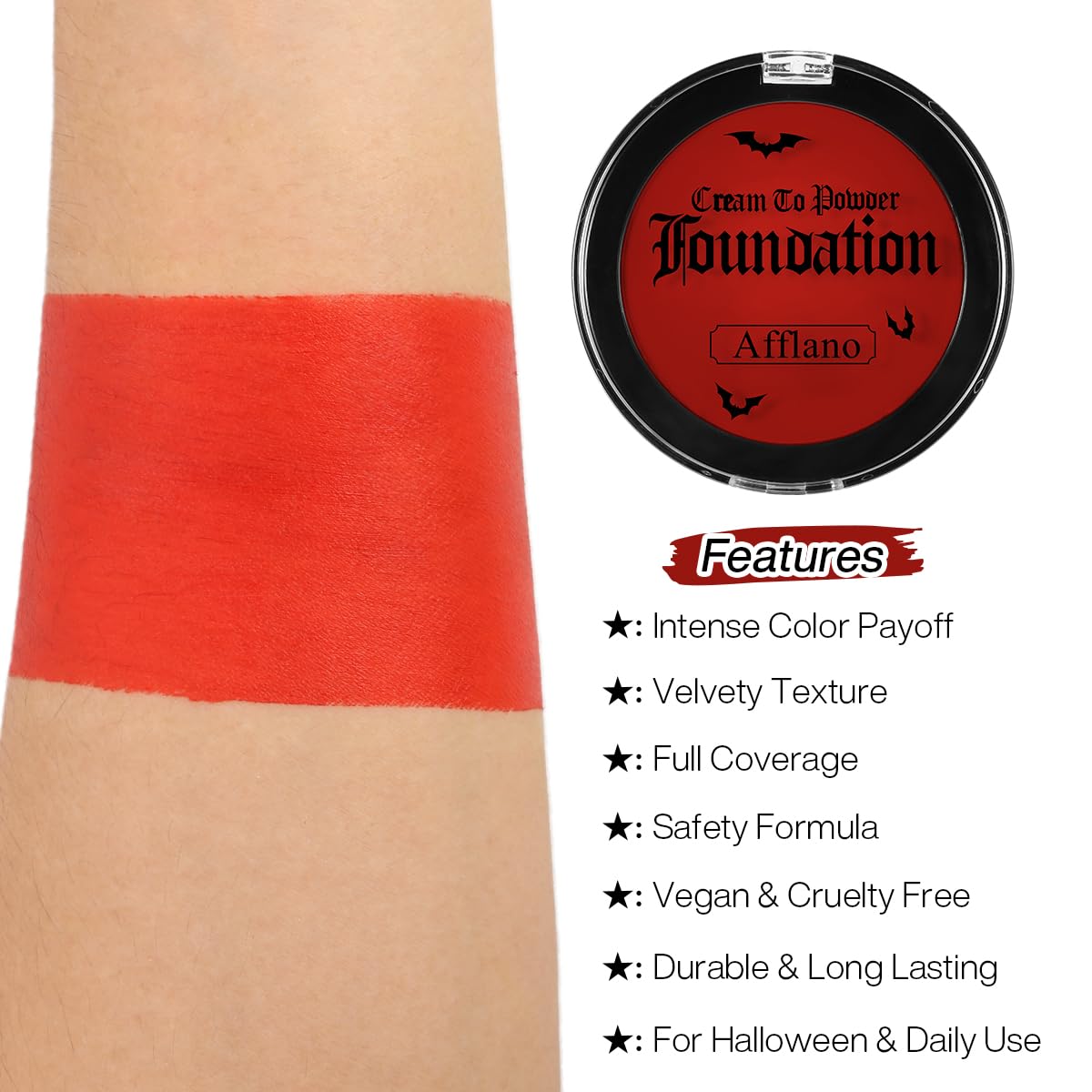 DE'LANCI Red Face Paint Halloween Goth Clown Makeup, Professional Red Face Paint Foundation Makeup, Smooth Semi-matte Face Paint Red SFX Makeup, Safe Red Body Paint for Joker Stage Vampire Costumes