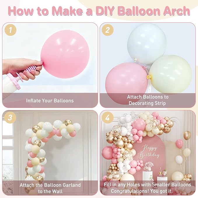 Pink White and Gold Balloon Garland Arch Kit, 167Pcs Latex Balloons Different Sizes Blush Ivory White Champagne Gold for Engagement Baby Shower Birthday Party Decorations