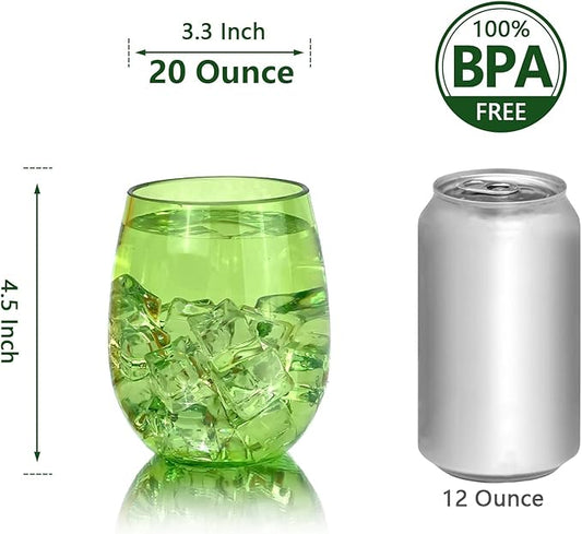 Set of 6 Acrylic Wine Glasses, 20-ounce Plastic Tumbler for Party Use,BPA Free,Dishwasher Safe (Green)