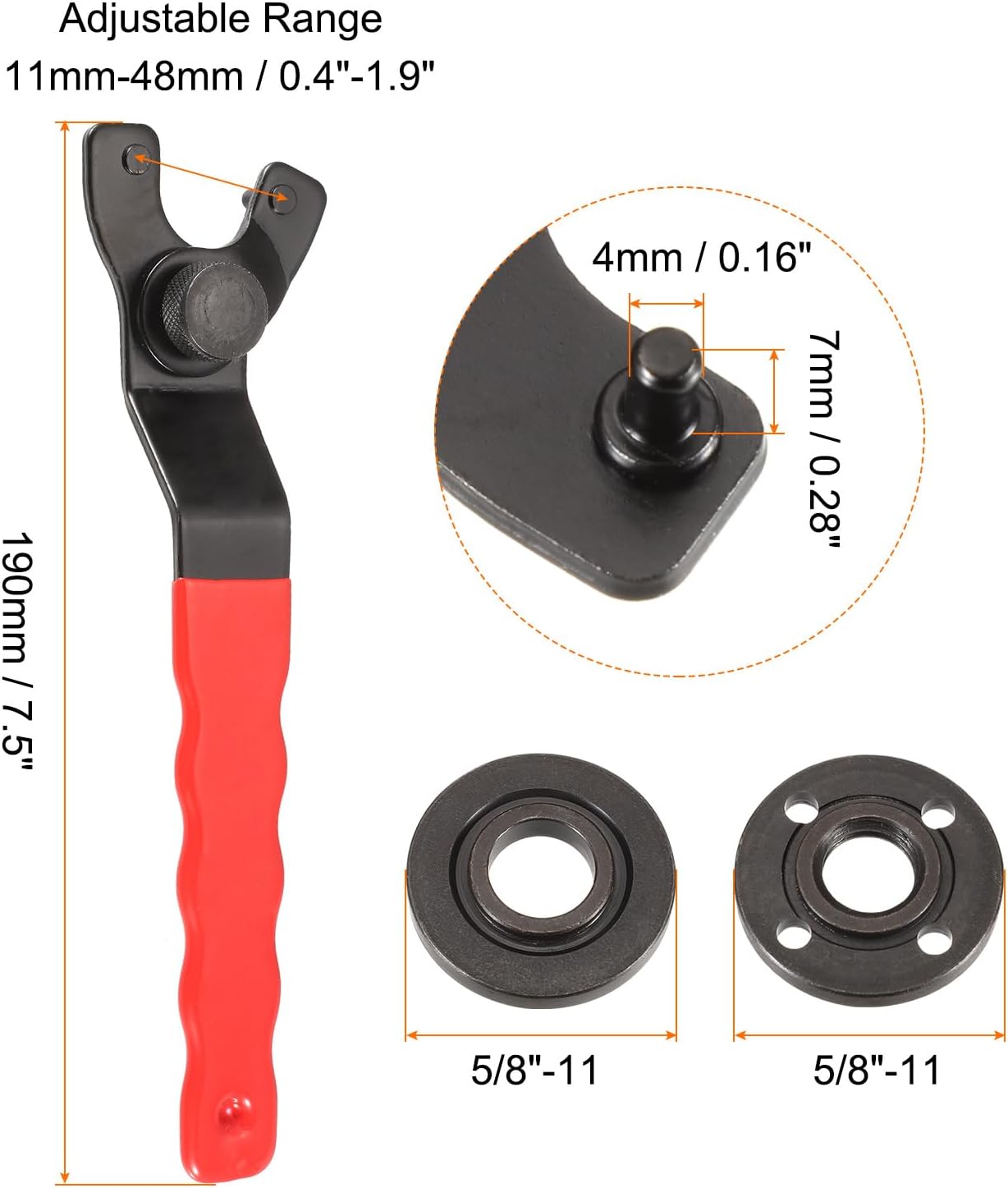 HARFINGTON Adjustable Angle Grinder Wrench Set 0.4"-1.9" Range Universal Lock Nut Pin Spanner Wrench with Grinder Shaft Nut for Angle Grinder Table, Red