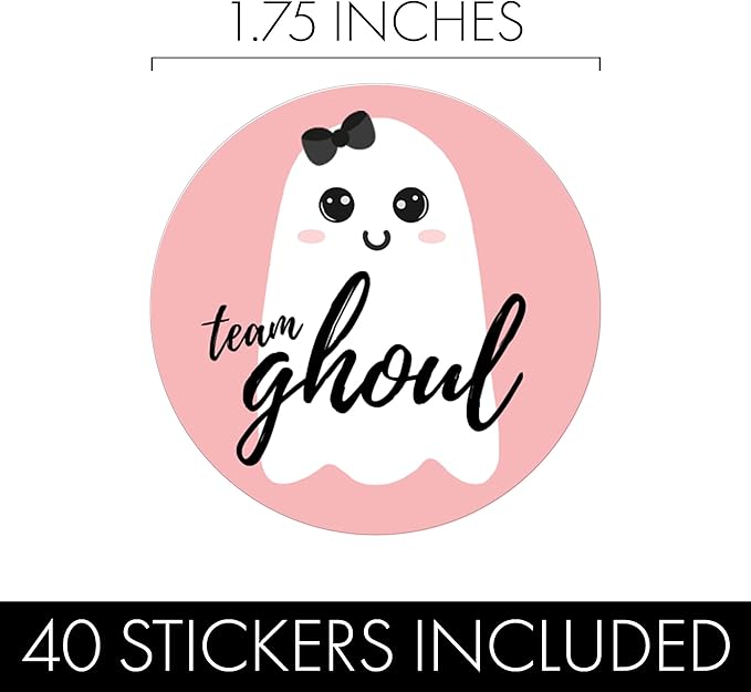 Halloween Gender Reveal Party, Team Boo-y or Team Ghoul Little Ghost Stickers - 40 Count (Pink and Blue)