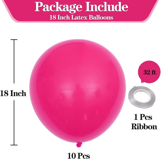 KALOR 18 Inch Hot Pink Balloons, 10 Pcs Hot Pink Matte Latex Balloons Big Round Balloons for Wedding, Baby Shower, Birthday Party and Event Decoration