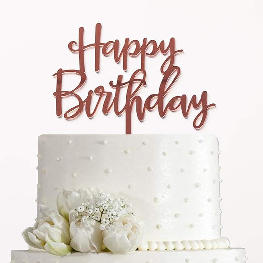 Happy Birthday Cake Topper - Birthday Party Decorations, Mirror Rose Gold Acrylic