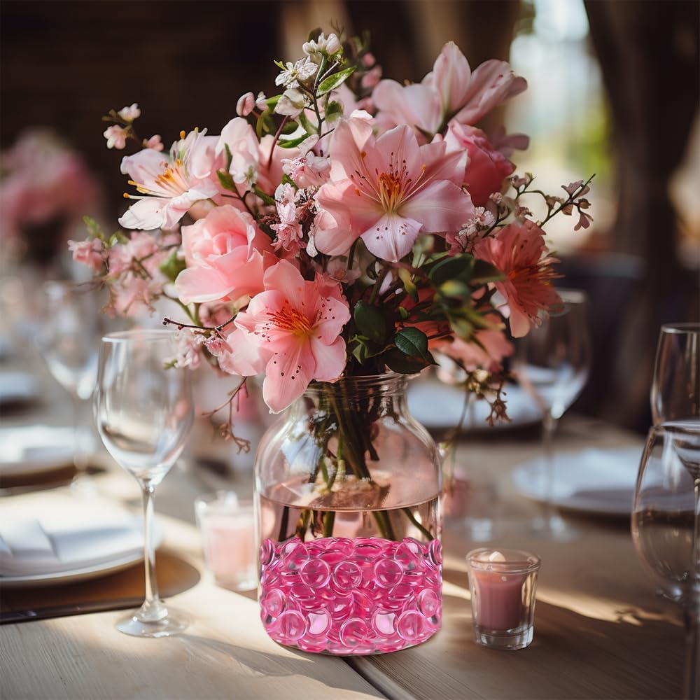 HappyFiller Bright Pink Wedding Centerpieces Party Decor 630 PCS 0.6 Inch Acrylic Flat Marbles Vase Fillers Gems Cabochons Dome Tiles,Crafts,Photo Charm,Table Scatter,Makeup Brush,Candle Holder