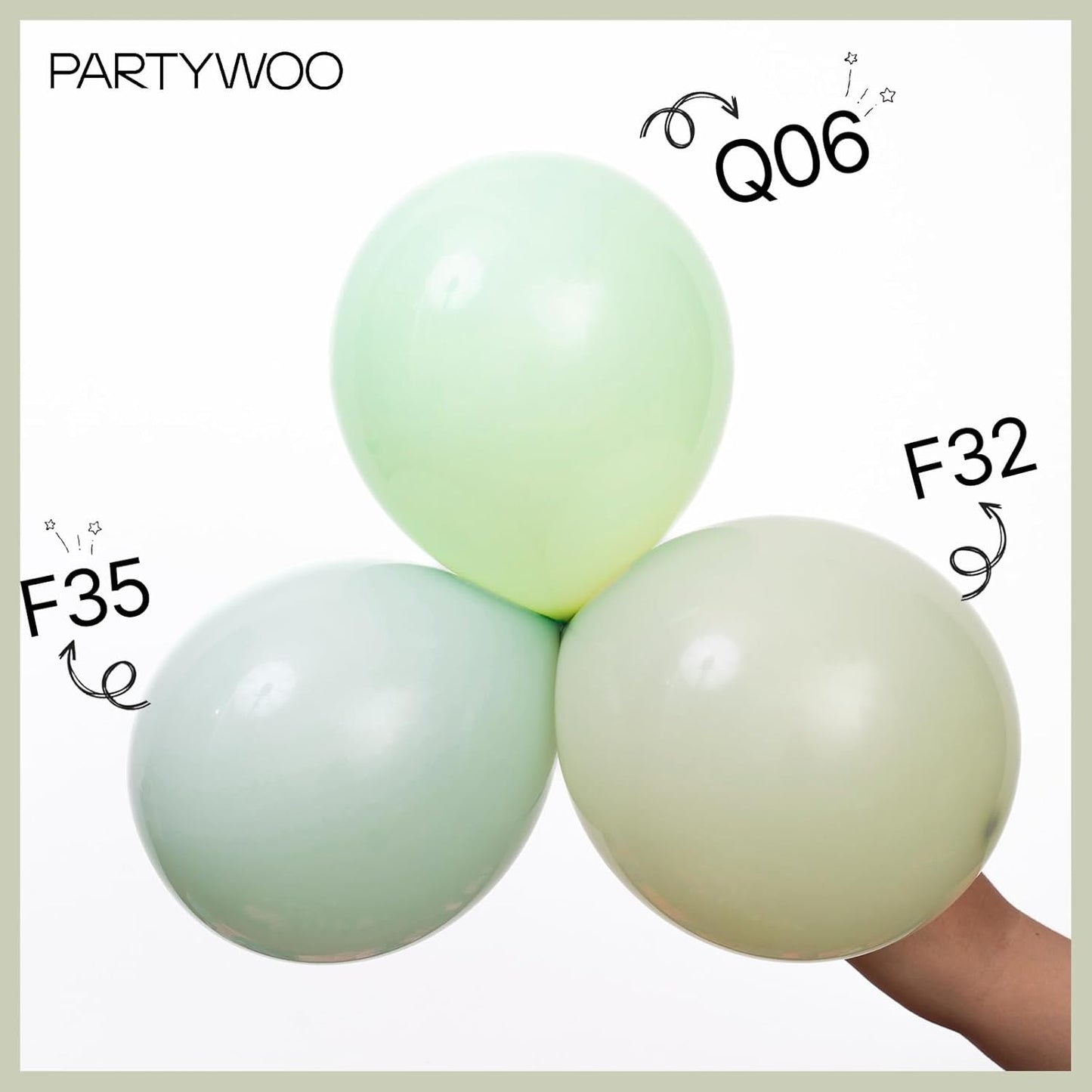 PartyWoo Sage Green Balloons 100pcs Different Sizes of 18 12 10 5 Inch Dusty Boho Green Latex Balloon Arch Kit for Wedding Birthday Dinosaur Jungle Golf Football Theme Party Decorations Green-F32