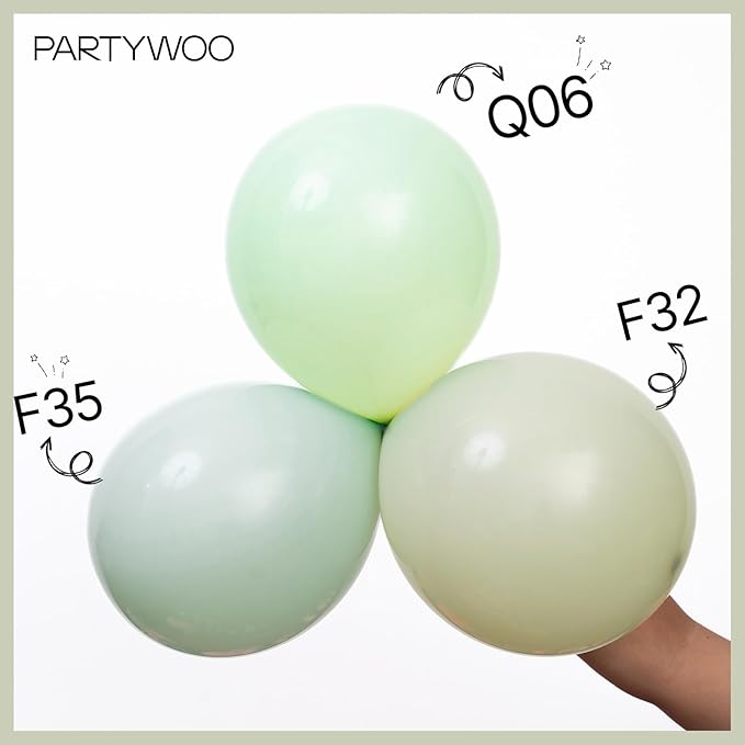 PartyWoo Sage Green Balloons 140pcs Different Sizes of 18 12 10 5 Inch Dusty Boho Green Latex Balloon Arch Kit for Wedding Birthday Dinosaur Jungle Golf Football Theme Party Decorations Green-F32