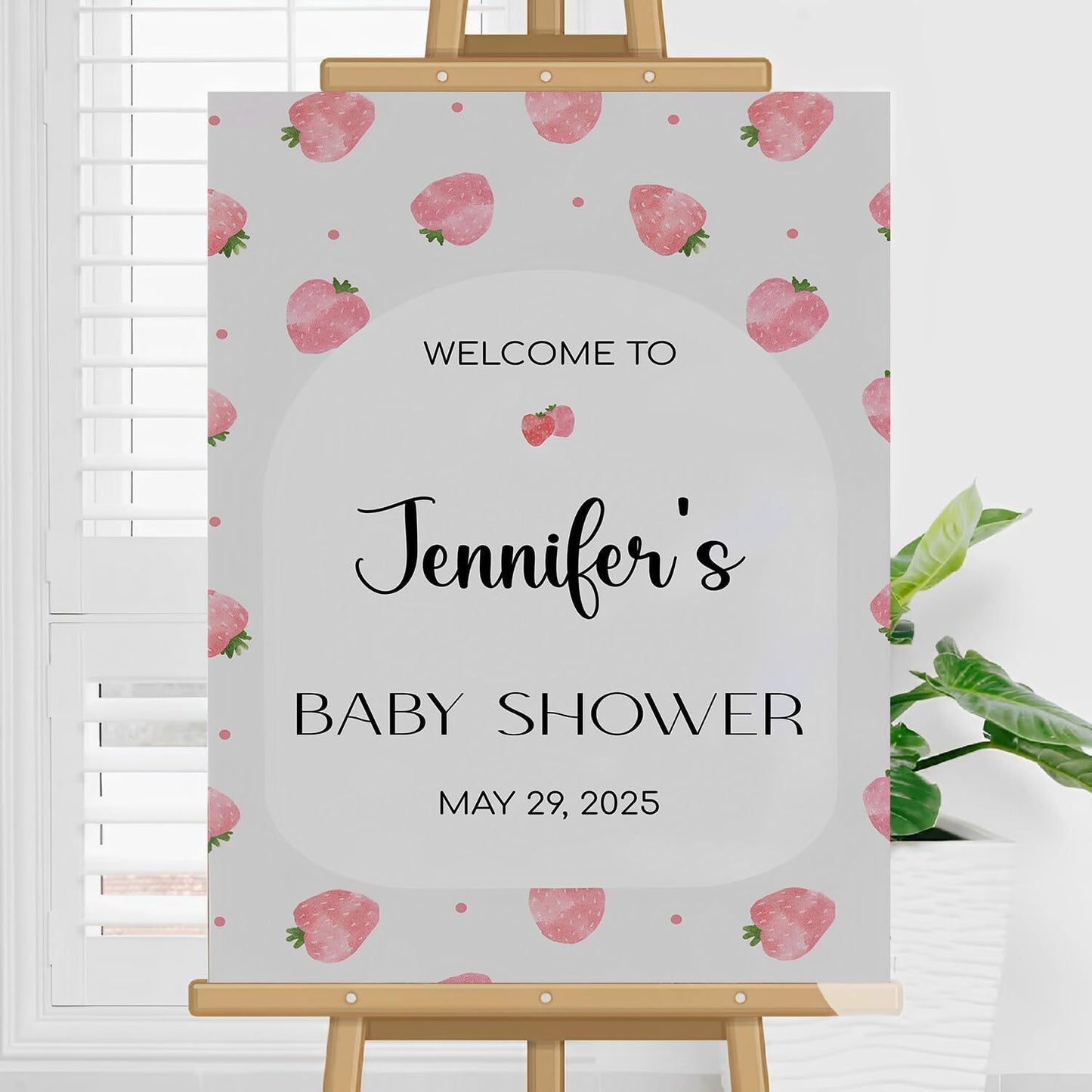 Editable Baby Shower Signs For Girls, Pink Strawberry Welcome Sign For Baby Shower, Baby Shower Welcome Sign, Baby Shower Sign With Stand, Baby Shower Signs For Yard