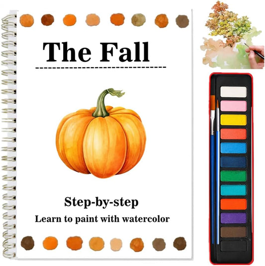 Watercolor Workbooks Coloring Book Easy Nature Scenes Beginner Friendly Watercolor Painting Set Art Crafts Painting Kit for Creative Exploration Gift for Adults Teens (The Fall, with Palette)
