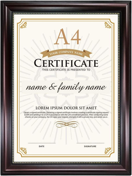GraduationMall A4 Certificate Document Frame, UV Protection Acrylic, Mahogany with Gold Beads