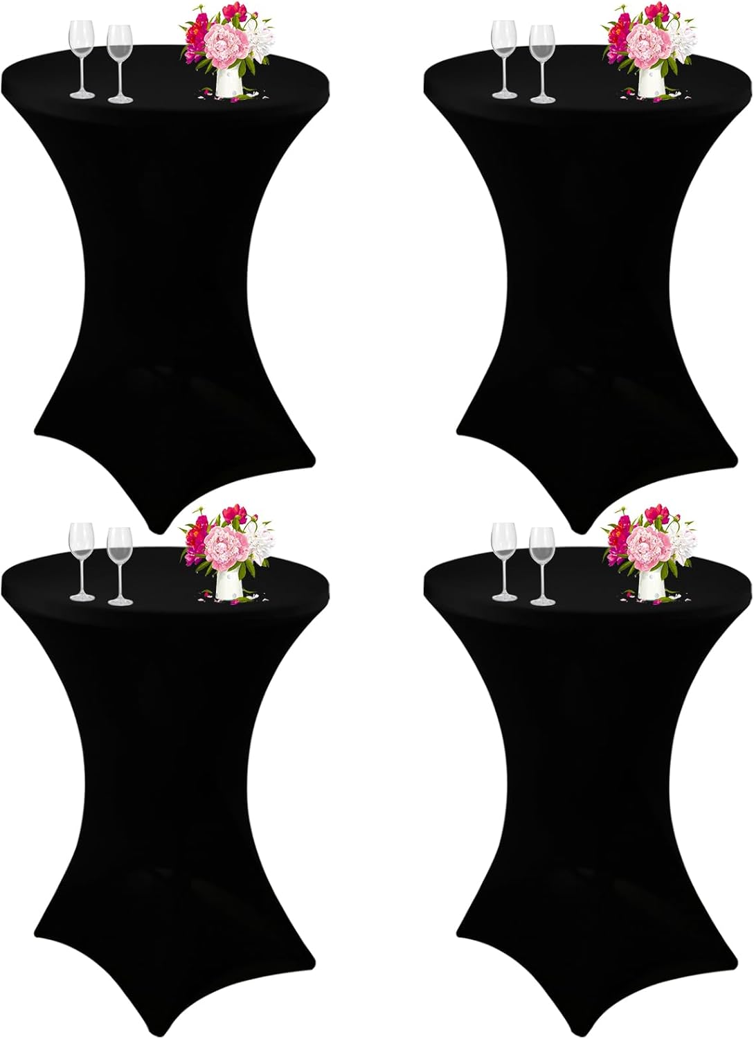 4 Pack Cocktail Spandex Tablecloth 32"x43" Cocktail Table Cover Fitted for High Top Round Table for Bar Wedding Birthday Party Banquet (Black)