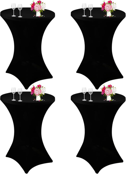 4 Pack Cocktail Spandex Tablecloth 32"x43" Cocktail Table Cover Fitted for High Top Round Table for Bar Wedding Birthday Party Banquet (Black)