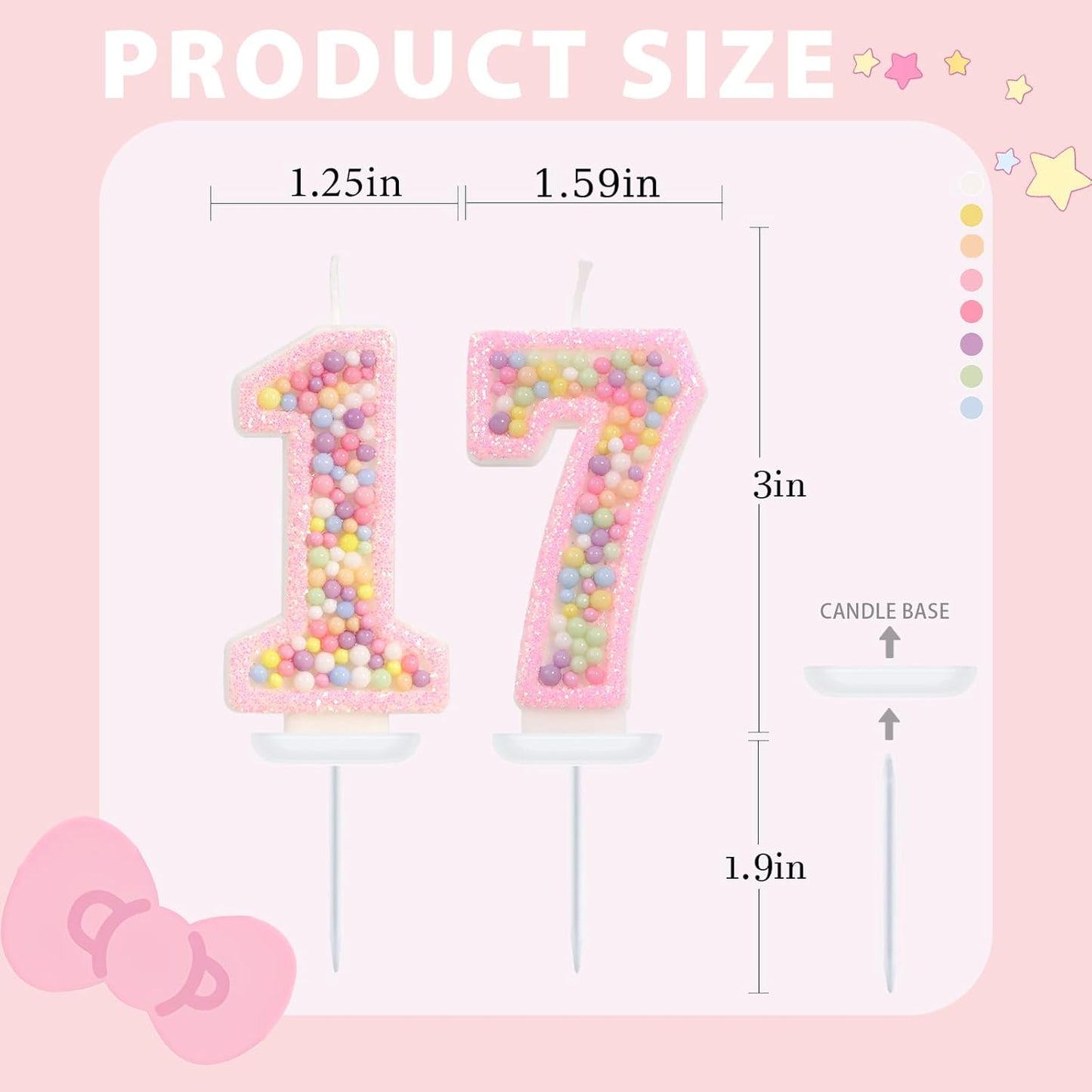 Birthday Candles - Number 17 Candle, Colorful Macaron Candles, 17 Birthday Decorations for Girls, Cake Decorations, Sweet Theme Party Supplies (Pink)