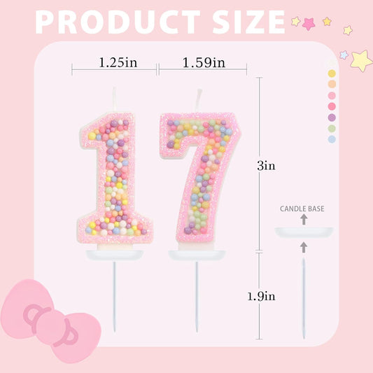 Birthday Candles - Number 17 Candle, Colorful Macaron Candles, 17 Birthday Decorations for Girls, Cake Decorations, Sweet Theme Party Supplies (Pink)