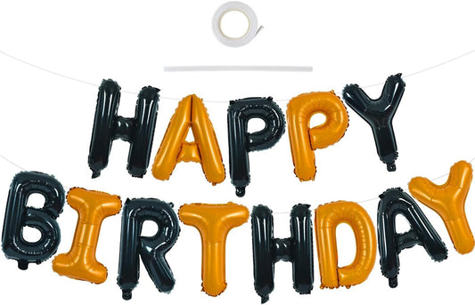 TONIFUL 16 Inch Black Orange Mylar Foil Birthday Balloons Banner Happy Birthday Balloon Letters for Adults & Girls Boys Kids Birthday Decorations Halloween Party Supplies