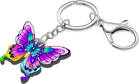 BONSNY Morpho Menelaus Butterfly Key Chains for Women Car Purse Bag Rings Pendant Charms