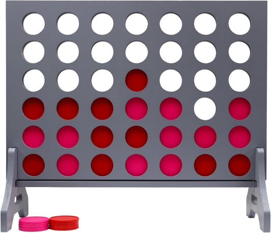 Tailgating Pros Premium Grey Giant Four in a Row with Carrying Case - Jumbo Oversized Outdoor Yard Game - Connect Multiple Pucks in a Row to Win - Many Puck Colors Available!