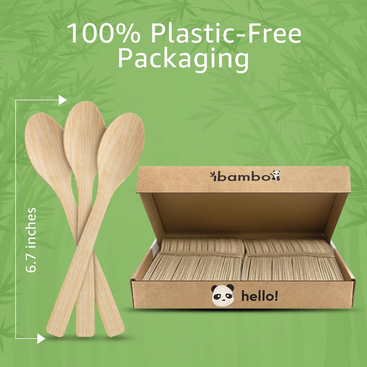 Ibambo 100% Bamboo Spoons Set - Eco Friendly Cutlery (500 Biodegradable Spoons) | Reusable or Disposable Bamboo Utensils | Compostable FSC Certified Silverware for Weddings, Camping, Parties