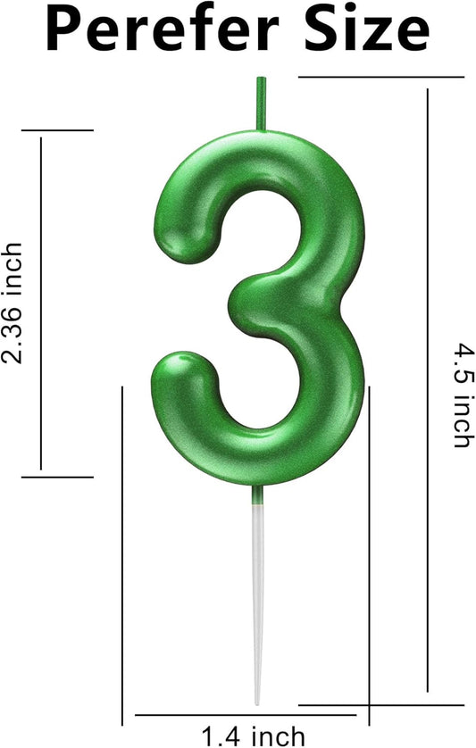 Green Number 3 Candle Happy Birthday 3D Number Candles for Birthday Cake Party Decoration Wedding Anniversary Celebration Supplies