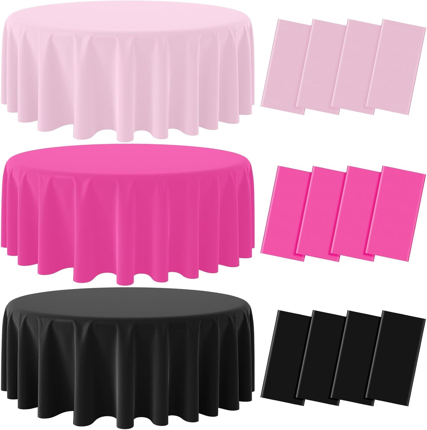 12 Pack Halloween Pink and Black Plastic Tablecloth for Round Tables, Pink Black Disposable Table Cover, Round Table Cloth for Girls Halloween Baby Shower Birthday Party Supplies Decorations