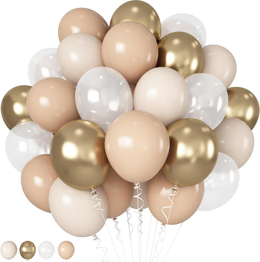 Sand White Gold Balloons 12 Inch White Beige Boho Latex Balloons with Metallic Chrome Gold Nude Neutral Cream Helium Balloon for Baby Shower Bride Wedding Birthday Anniversary Party Decorations
