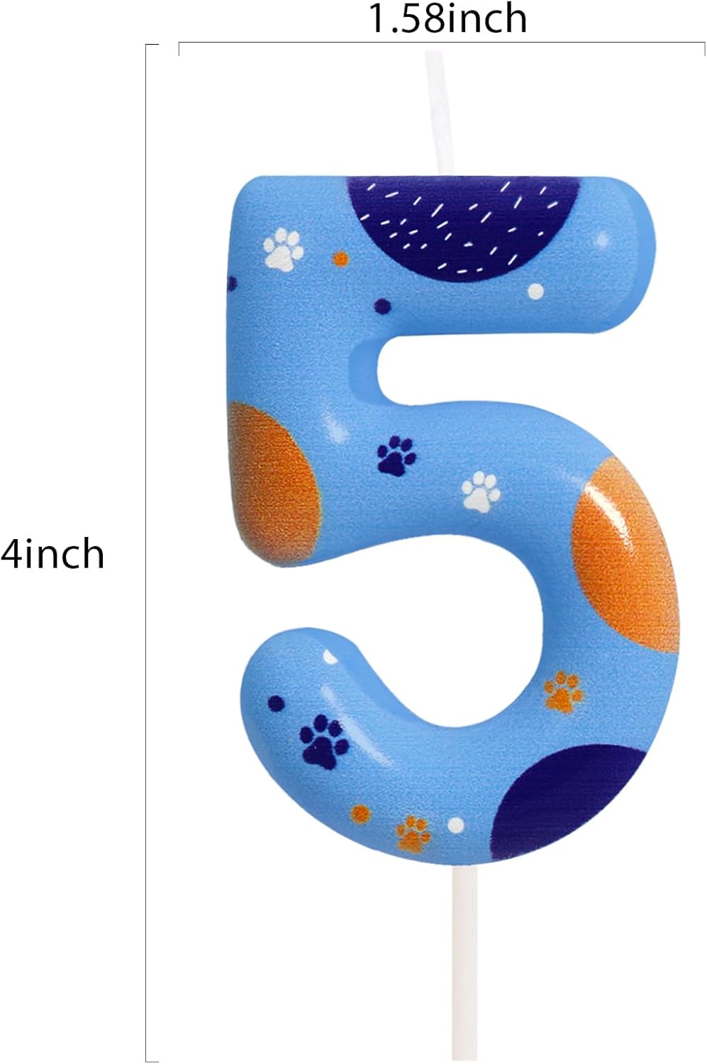 Blue Dog Paw Birthday Candles, Number 5 Print Party Supplies, 2.76 Inch Cake Topper Decorations (Number 5)