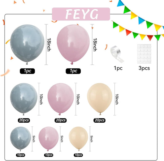 Gender Balloon Garland Arch Kit, Dusty Pink and Blue White Sand Balloons Boho Pink Nude Balloon for Neutral Theme Baby Shower Birthday Bridal Shower Wedding Gender & Reveal Party Decoration