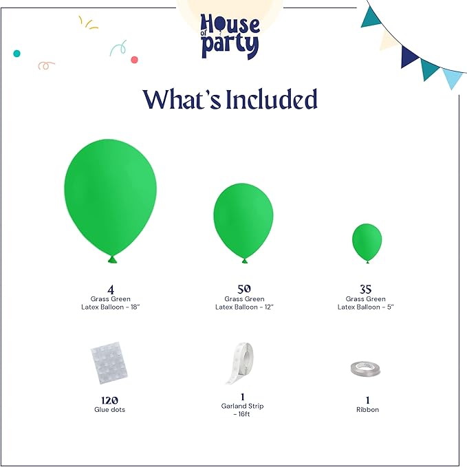 HOUSE OF PARTY Green Balloon Garland - Emerald Easter Green Balloons Arch Kit, 5/12/18 Inch Balloons for Graduation Party, Jungle Safari Balloon Garland and Easter Decorations