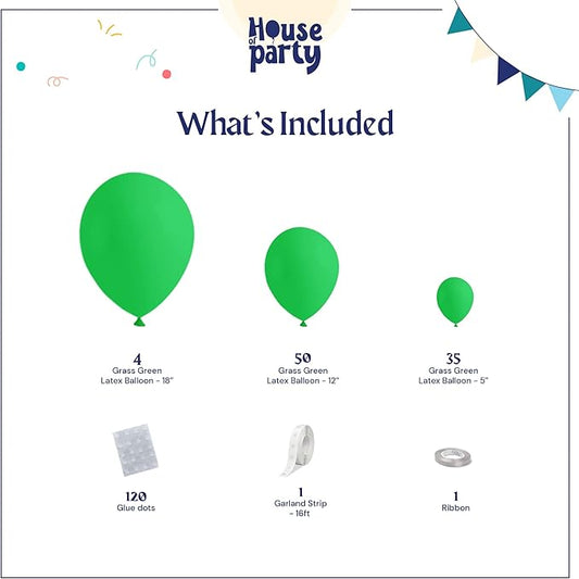 HOUSE OF PARTY Green Balloon Garland - Emerald Easter Green Balloons Arch Kit, 5/12/18 Inch Balloons for Graduation Party, Jungle Safari Balloon Garland and Easter Decorations